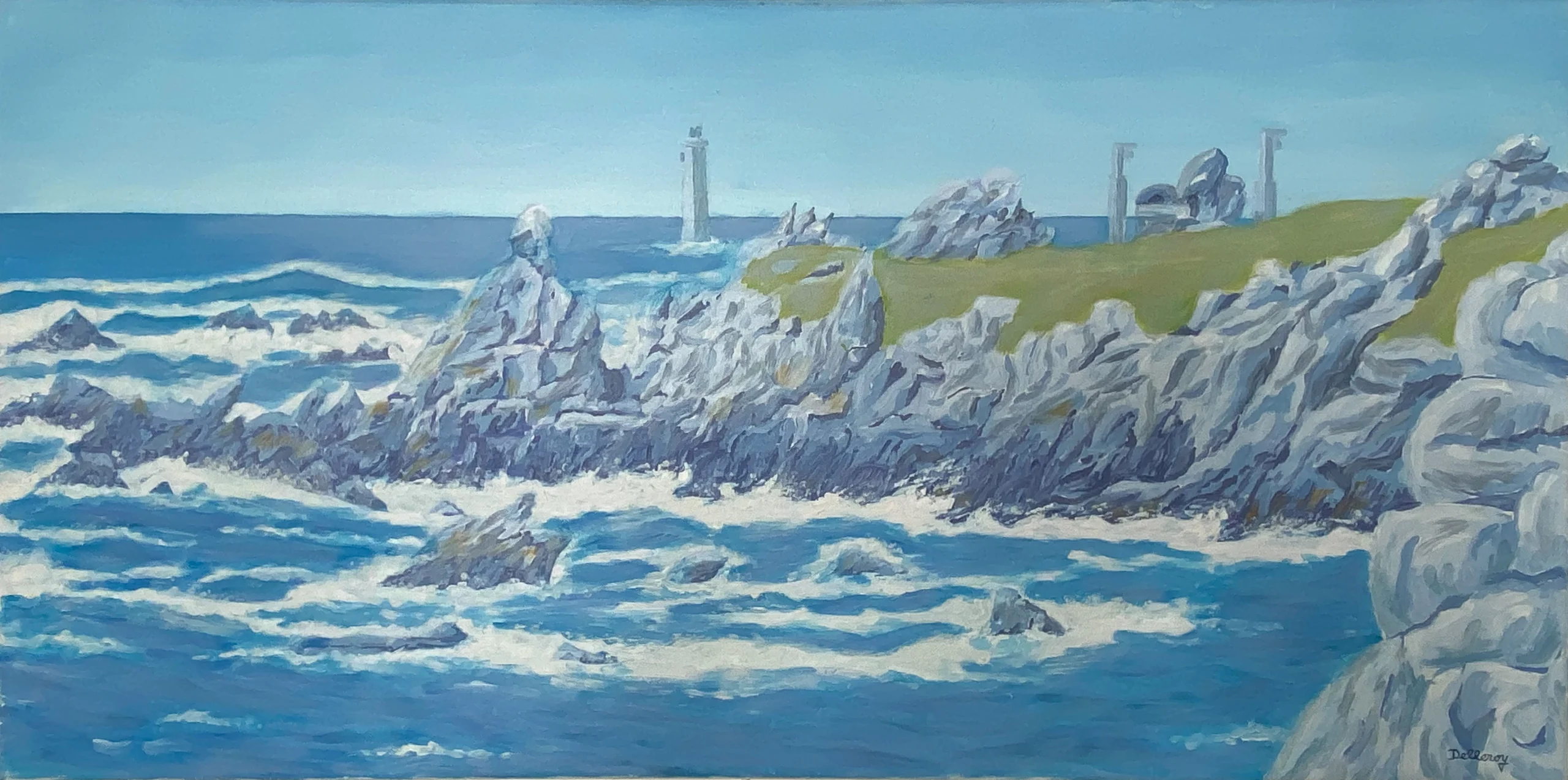 OUESSANT - La Pointe Rocheuse face au Phare de Nividic OUESSANT - La Pointe Rocheuse face au Phare de Nividic (h50 x 100)